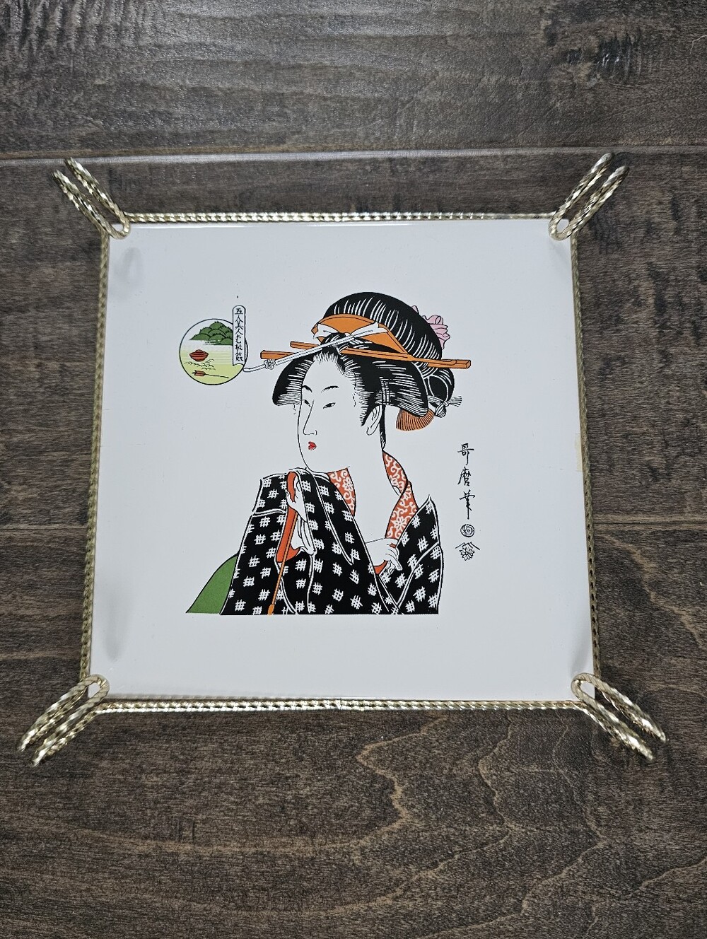 Vintage & Rare Geisha Ceramic Art Tile - Japan - Art Deco